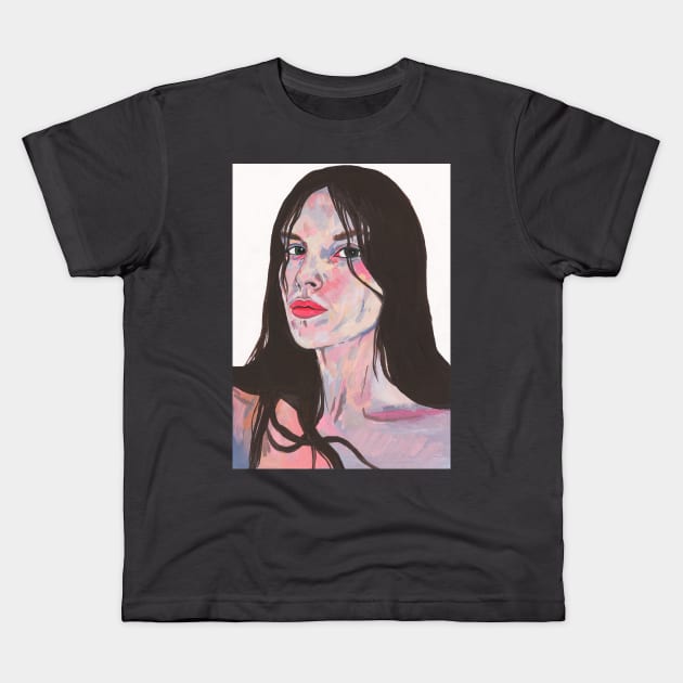 Gouache girl with black hair Kids T-Shirt by deadblackpony